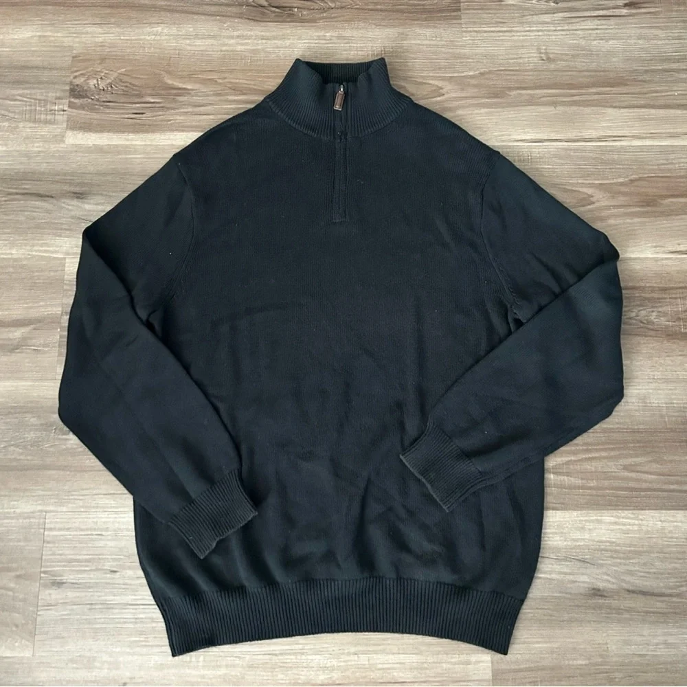 J. Crew Cashmere Cotton Blend 1/4 Zip Pop On knit Black Sweater Men Size XL